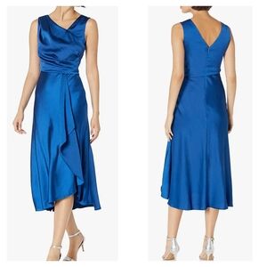 Elegant Blue Sleeveless Satin Dress
